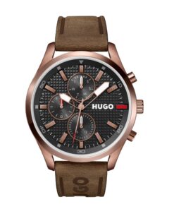 Montre HUGO Analogique Multifonction Quartz pour Homme Collection #Chase Bracelet Cuir Marron - 42mm