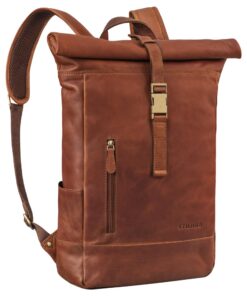 STILORD Sac à Dos en Cuir Véritable Vintage pour Ordinateur 15,6-17 Pouces Sac de Voyage XL Sac à Dos de Vélo Roll Top G