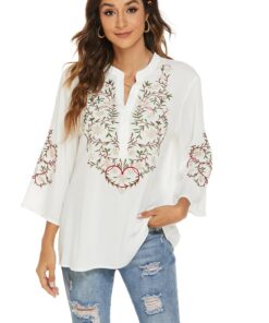 Chemise Bohémienne Femme à Encolure V – Robe Mexicaine Chic en Coton Organique, Vêtements Hippie pour Femmes, Imprimé Fo