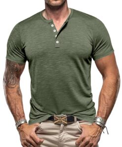 Tee Shirt Homme Henley Bouton Taille Normale Volemo Mode