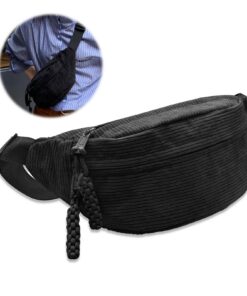 MIYUANGKJ Sac banane en velours côtelé - Sac tendance - Loisirs et Sport - Noir - Bandoulière réglable - Unisexe - Homme