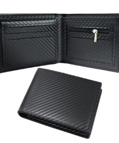Portefeuille Homme Cuir Carbon Fiber Noir avec 8 Portes-Cartes Fenêtre pour Papiers d'Identité Fête des Pèresporte-monna