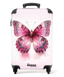 NoBoringSuitcases.com Valise Enfant en Rose, Idéale pour Filles, Valise Cabine Pratique 55x35x25cm (Papillon)