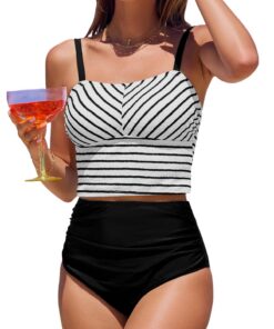 CUPSHE Tankini pour femme - Col carré - Taille haute - Élastique - Deux pièces - Bretelles réglables CUPSHE Tankini fe