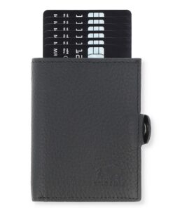 Riva Solo Pelle Portefeuille fin avec compartiment à monnaie [12 cartes] Smart Wallet Hommes et Femmes, Noir Mat, Protec