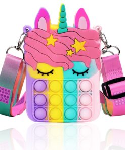 Accevo Licorne Pop-It Push Bubble Fidget Toys Sensory Toys pour Enfants et Femmes, Sac à Main Anti-Stress et Sac à Bando