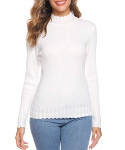 Pull Sykooria Femme Hivernal Chaud Tricoté Mode Col Roulé Longues Manches MoulantBasique Côtelé