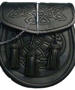 SHYNE KILTS U.K Sac en cuir noir pour kilt écossais avec motifs celtiques en relief Fermeture à bouton et chaîne