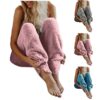 Pantalon de pyjama long en coton pour femme - Robe de nuit douce et confortable - Pantalon de loisirs thermique en polai