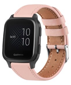 Bracelet en cuir véritable compatible Garmin Venu Sq Music + bracelet de rechange Grande Taille 20mm pour Garmin Venu Sq