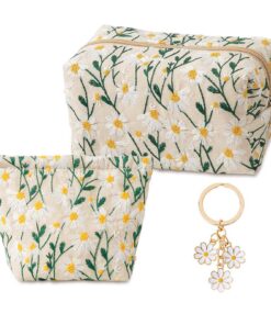 Pclapora Trousse de Maquillage Femme Floral Motif Marguerites Grandes Capacités Pour Voyage Femmes