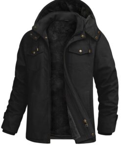 Veste Homme Cargo Polaire Chaude Hiver Bomber Militaire Coupe-vent Poches Capuche Travail Extérieur Cyclisme