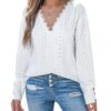 CUPSHE Haut en dentelle col en V à manches longues pour femme - Élégant chemisier femme - Mode et confort - Taille S-XL