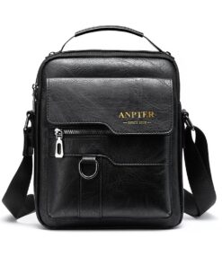 ANPTER Sac Bandoulière Homme Noir Besace Sacoche Cuir Business Voyages Travail
