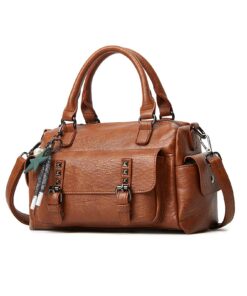 Nicole & Doris Sac Bandoulière Retro Fourre-Tout Poches Multiples pour Femme Brun Nicole & Doris Sac à Main Cuir Souple