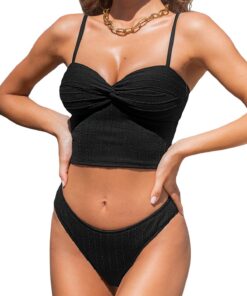 CUPSHE Ensemble tankini deux pièces Maillot de bain femme Col en cœur Haute jambe Coquin