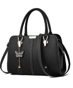 FANDARE Sac à Main Femme Imperméable Sac Porté Epaule Sac Fourre-Tout pour Voyage Travail et Achats Noir PU Cuir