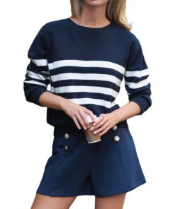CUPSHE Pull rayé à manches longues col rond femme élégant mode tendance confortable 100% coton 2023
