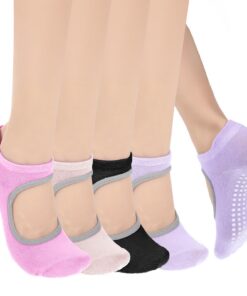 Alrhso Lot de 4 paires de chaussettes de yoga antidérapantes pour femme avec poignées ouvertes pour barre d'hôpital - Él
