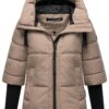 Veste d'hiver Navahoo moderne pour femme -Chaude avec capuche et manches en maille côtelée - Cœur lotus XS-3XL