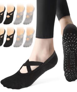 Bafiwu Antidérapantes 4 Paires Chaussettes Pilates pour Femme Yoga Ballet Sport Danse