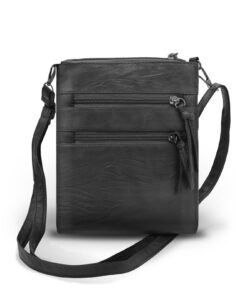 AfitLulu Sac à bandoulière pour femme - 4 poches zippées - En cuir synthétique souple