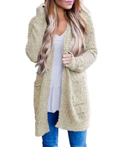 DABAOK Plus Taille Femmes Polaire Vestes Full Zip Minceur Couleur Unie Double Poche Veste En Peluche