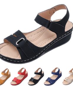 Sandales pour femme confortables orthopédiques - Cuir souple - Support de voûte plantaire - Chaussures de plage et d'été