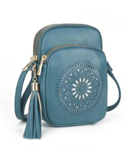 GLITZALL Sac à bandoulière bleu femme petit multi-poches pompon