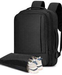 Alyvisun Sac à Dos Voyage pour Avion et Travail, Noir - 42x30x20 cm, Bagage Extensible 18.9-25.2 L avec Compartiment et