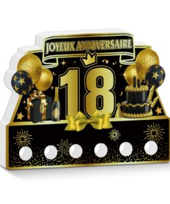 Paquet de Putuo Decor Panneau de Fête 18 Ans Noir et Doré pour Adulte - Table Centrale impression Double Face - Annivers