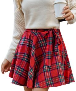 CUPSHE Mini jupe trapèze à carreaux pour femme polyvalente automne hiver tendance tricot