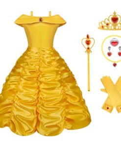 Costume Vicloon Belle Enfant Deguisement de Belle et La Bête Cosplay Mariage Carnaval Fête d'anniversaire Cape à Capuche