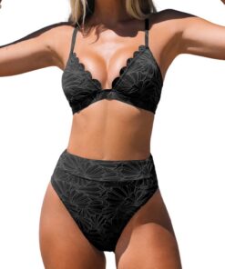 CUPSHE Bikini Set Ensemble Taille Haute Croisé Maillot de Bain Femmes Push Up Festonné
