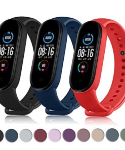 Bracelet 3 Pièces pour Xiaomi Mi Band 5 et Mi Band 6 Noir/Rouge/Bleu, Bracelet Silicone Souple NFC compatible Mi Band 5