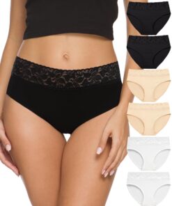 ALTHEANRAY Culotte Dentelle Femmes Coton Respirant Élastique Taille Mi-Haute Lot de 6 Trendy