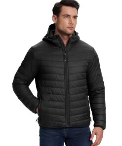 Veste matelassée légère 33 000ft résistante à l'eau pour homme - Chaude et pliable - Veste d'hiver homme avec capuche et