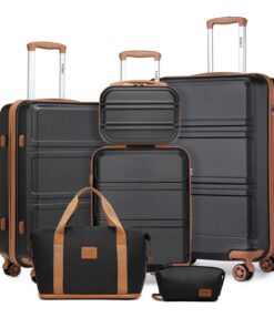 Valises de Voyage Kono Rigides 74cm pour Sport avec Sac à Main et Trousse de Maquillage Noir/Marron Global Recycled Stan