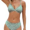 CUPSHE Maillot de bain deux pièces haut encolure V femme mi-haute bretelles spaghetti croisées arrière piscineété