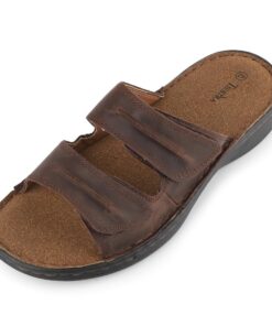TIESTRA Sandales en Cuir pour Hommes en Été, Semelle Antidérapante pour la Plage et l'Extérieur, Chaussures à Boucles et