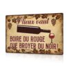 Murale Vin Rouge Métallique Rétro - Décoration Cave à Vin ou Cuisine - Panneau 30x20 cm