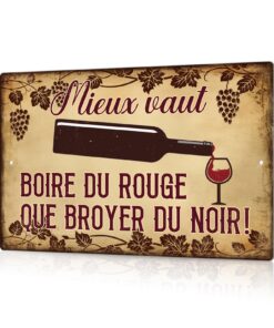 Murale Vin Rouge Métallique Rétro - Décoration Cave à Vin ou Cuisine - Panneau 30x20 cm