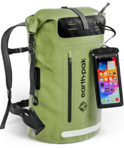 Earth Pak - Sac à dos imperméable robuste pour randonneurs et skieurs avec panneau arrière rembourré et étui étanche IPX