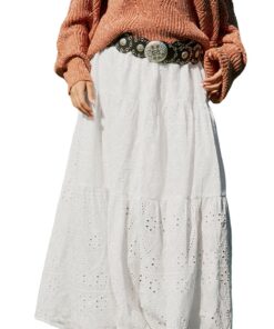 CUPSHE Jupe midi brodée en coton - Relaxante - Pour femmes - Idéale pour le weekend - Grande taille - Longueur mi-cuisse