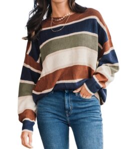 [CUPSHE] pull rayé à col rond et manches longues pour femme_Mode d'usage_automne_hiver_Générer chaleur_Mode Élasthanne 9