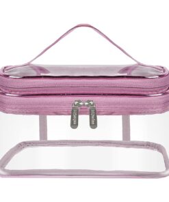 Jinlaili Trousse de Toilette Transparente, Grande Sac Maquillage Imperméable, Élevé pour Femme et Fille (Rose)