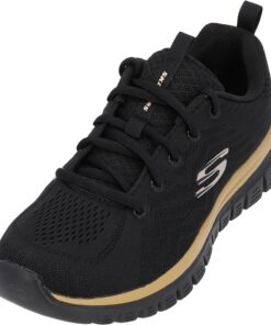 Skechers Femme Graceful Get Connected Baskets Noir Mailles Écaille Or Élégant, Taille 38 EU