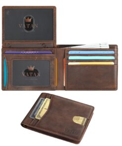 VATAN Portefeuille Homme en Cuir Café avec Blocage RFID - 15 Emplacements pour Cartes et 2 Compartiments à Billets | Off
