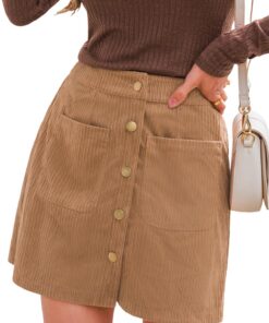 CUPSHE Mini Jupes en Velours Côtelé Marron Clair pour Femme M Taille