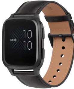 Bracelet de remplacement Wanme Cuir Compatible pour Garmin Venu 2 Music avec Noir, Bracelet pour Garmin Vivoactive 5 ave